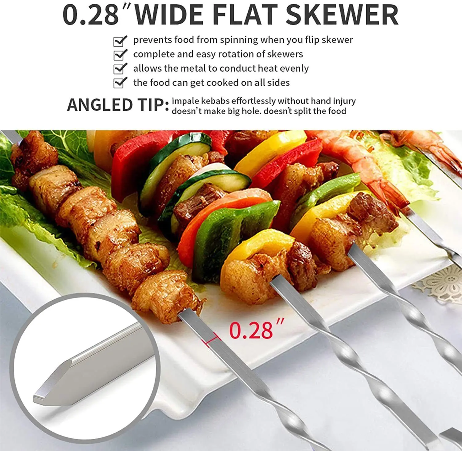 Flat Skewers Barbecue Forks Long Wood Handle Bbq Skewer Shish Kebab Barbecue Grill Sticks Stainless Steel Outdoors Grill Needle