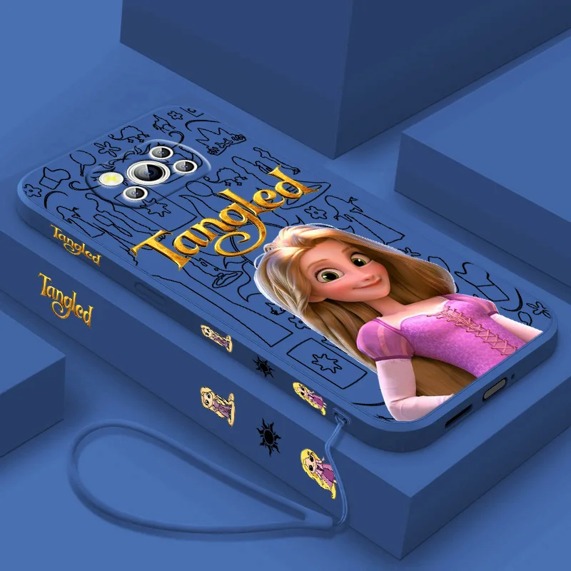 Disney Cute Tangled Liquid Left Rope Phone Case For Xiaomi Poco X2 3 4 5 C3 F3 4 5 M3 4 5 C40 55 NFC GT Pro Shell Soft Cover
