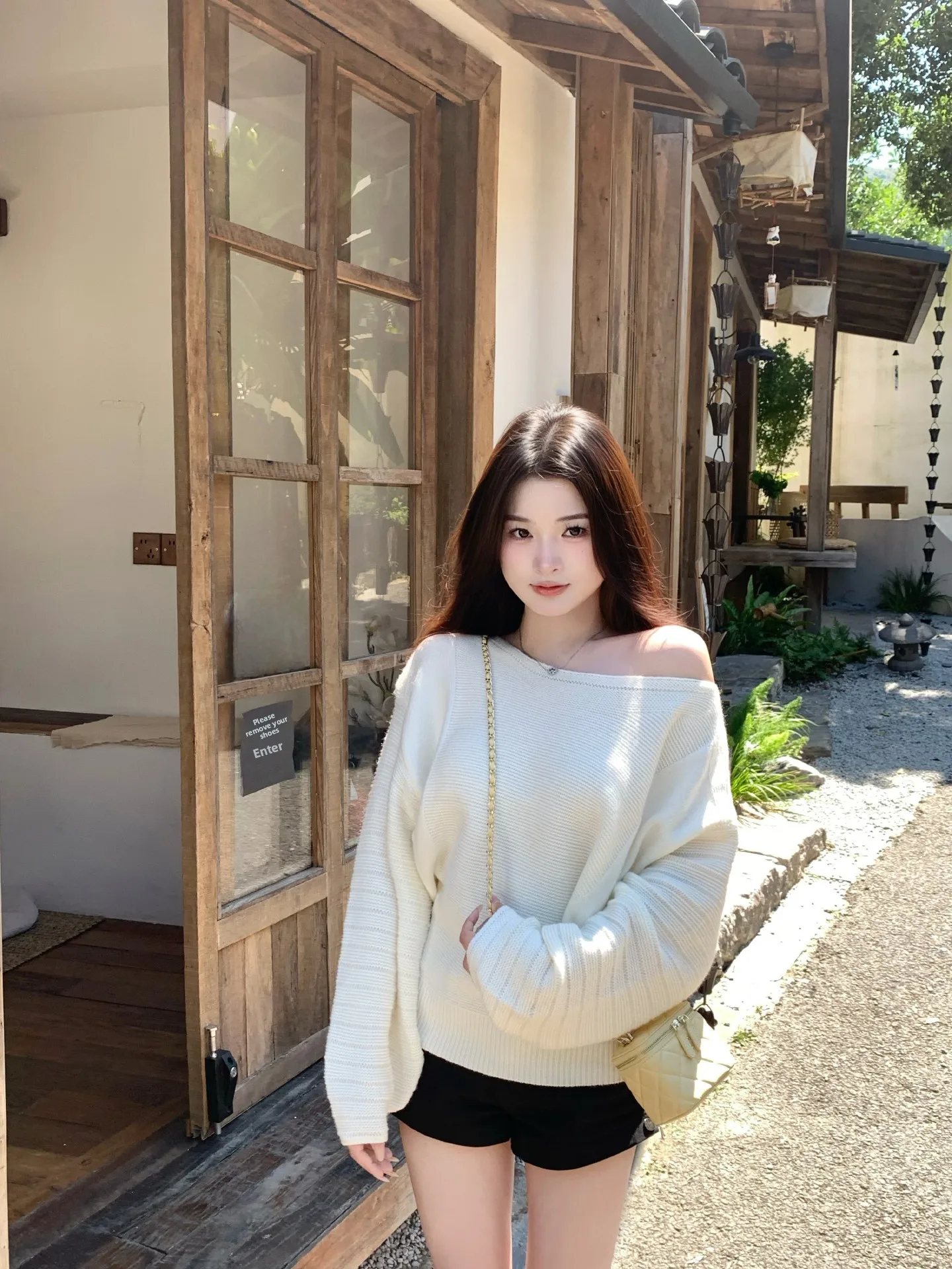 

Banana Women's Off-oulder Knitwear White Design Casual Loose Fit Cotton Long Sve Sweet Sle Autumn Top Faion Sensation