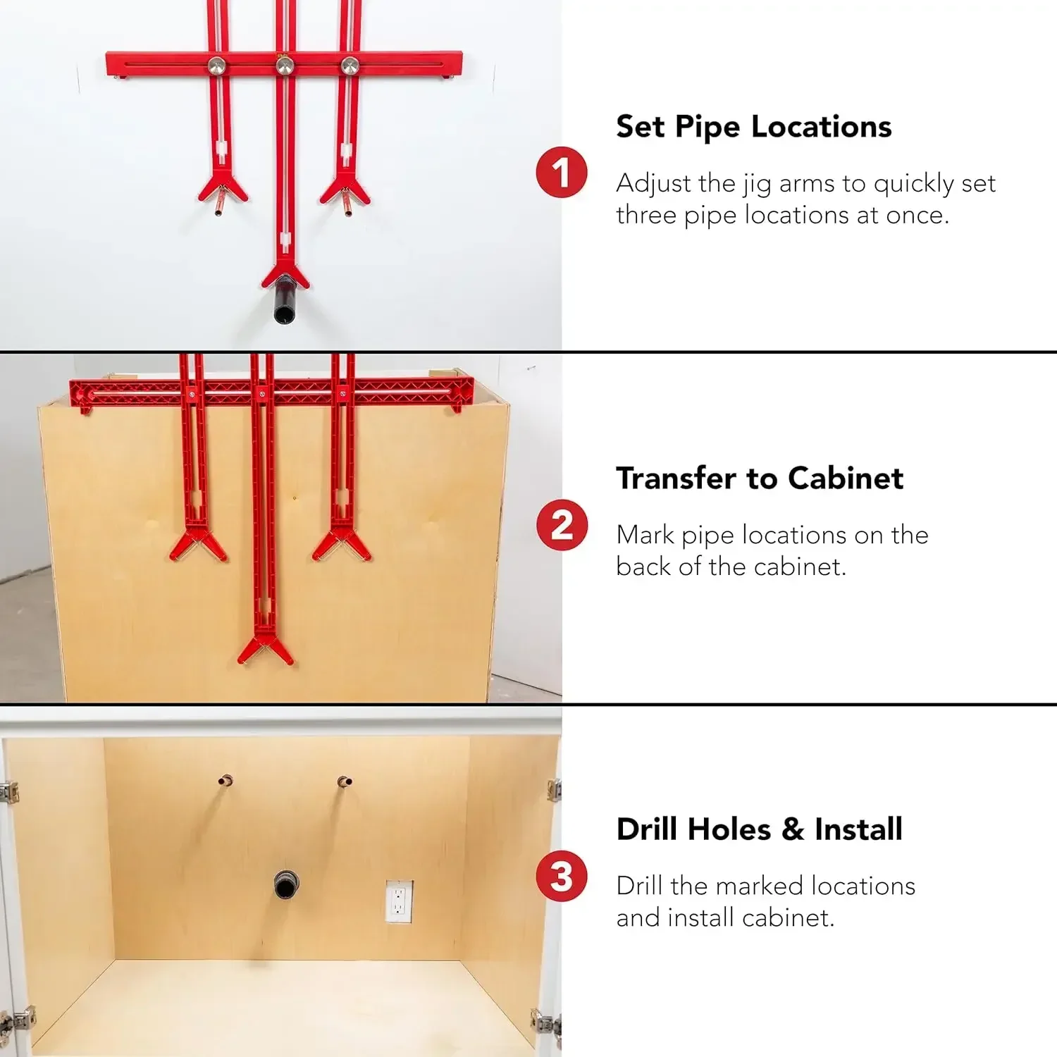 Cabinet Plumbing Jig - Adjustable Guide for Plumbing & Electrical Outlet Holes in Sink Base Cabinets and Bathroom Vanities