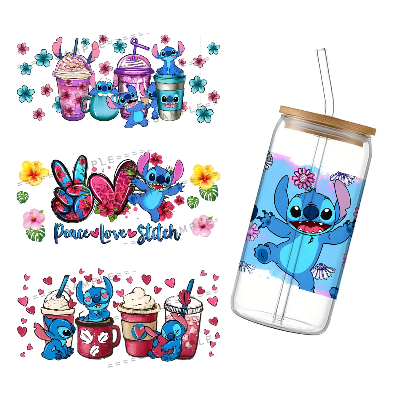 Multi-style Stitch Disney Custom Labels DIY Logo UV DTF Sticker For 16oz Toys Transfer Decal Self Adhesive Sticker