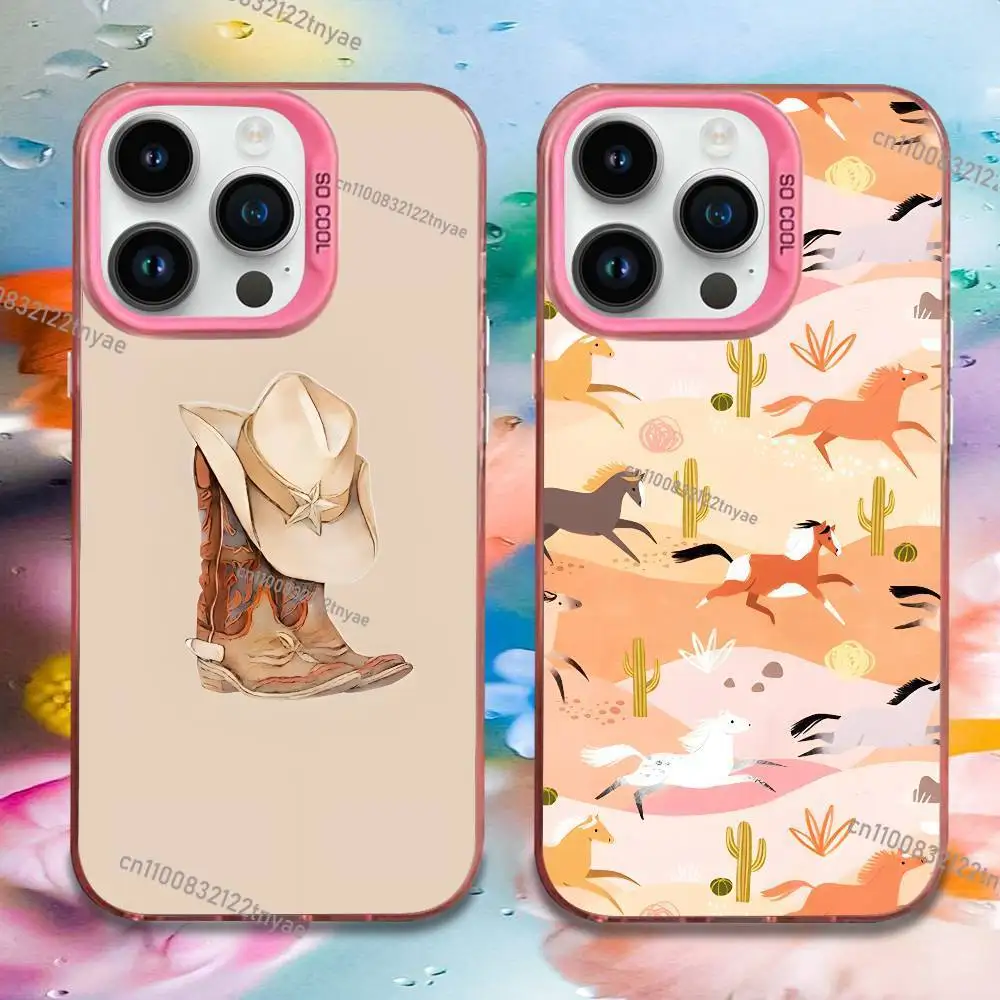 

Cowboy Cowgirl Howdy Western Ranch Boho Phone Case For iPhone 17,16,15,14,13,12,11,Mini,Pro,E,MAX Pink Candy Matte Shockproof