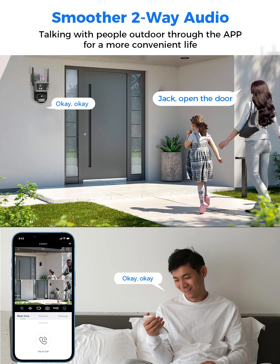 Hiseeu Three Lens PTZ IP Camera Outdoor 8MP HD Three Screen WiFi Security Auto Tracking Dual Len Wireless CCTV Camera ICsee