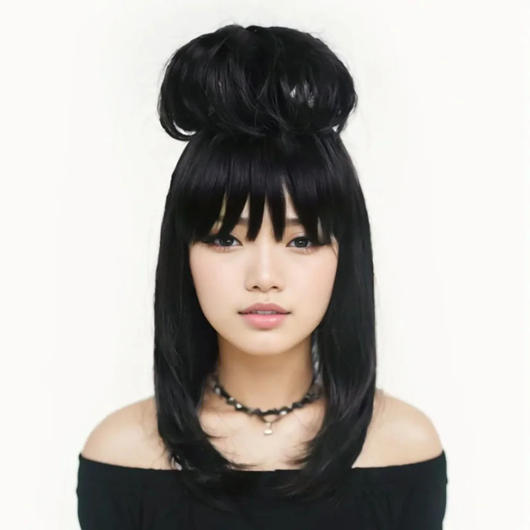 

Heat Resistant Synthetic Wigs Women's Black Straight with Bangs 18 Inch smooth Wig for Gothic Style Cosplay Halloween Daily Wear