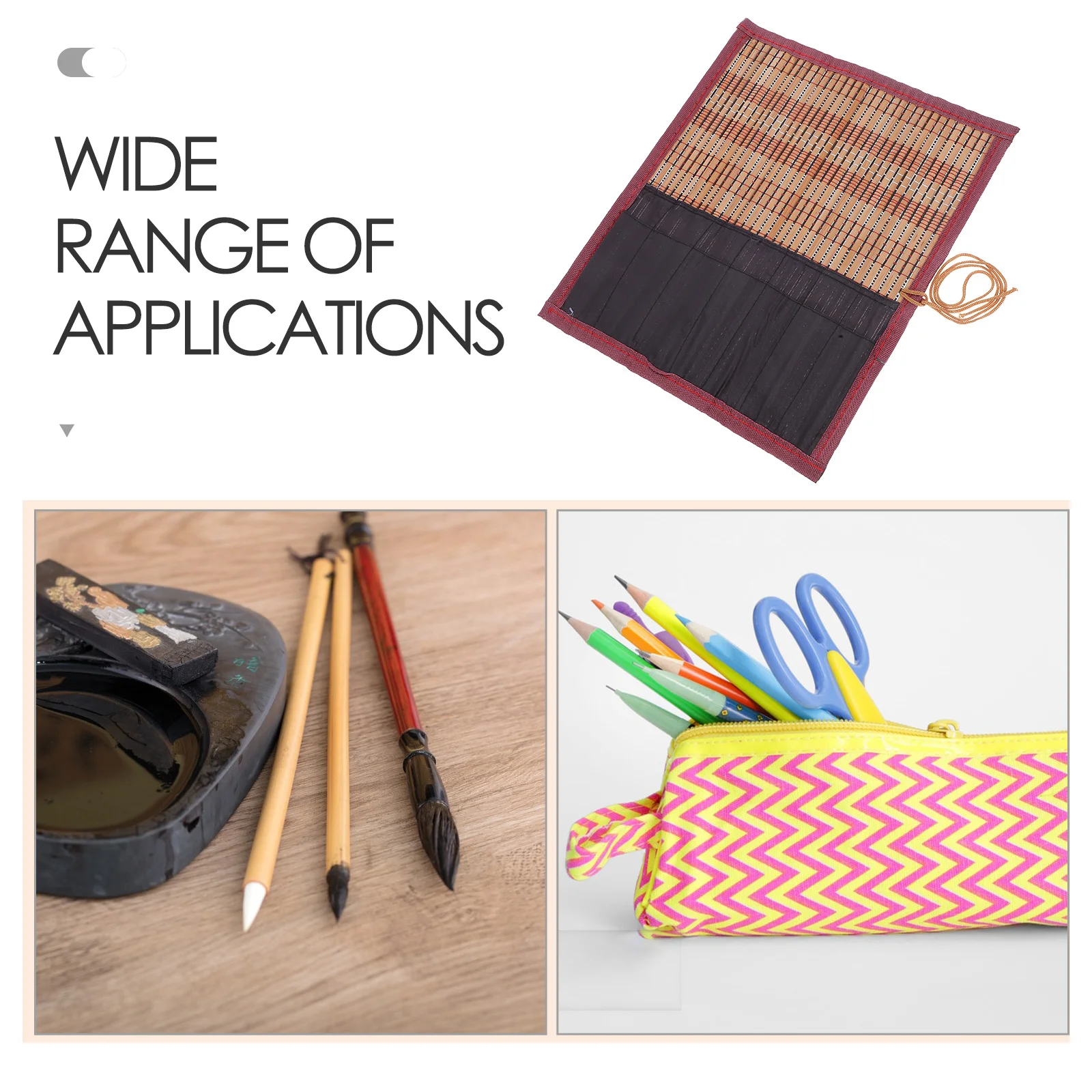 Bamboo Roll-Up Brush Holder Canvas Durable Paint Brush Case for Artists Watercolor Oil Portable Art Tool Organizer