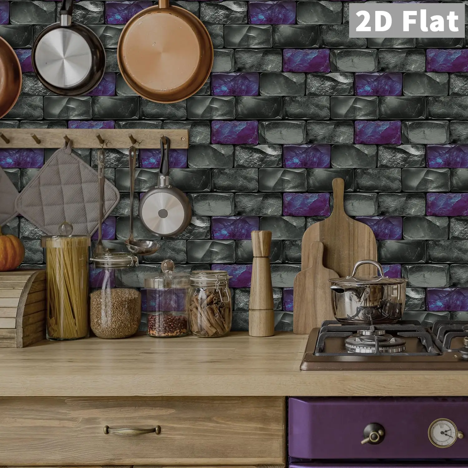 

Black gray purple stone brick tile sticker 2D three-dimensional texture indoor background wall sticker