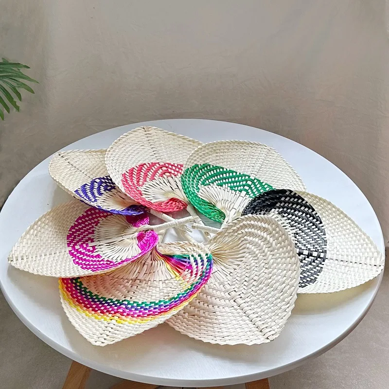 1pc Corlorful Bamboo Hand Fans Woven Wedding Favors for Guests Boho Fan Wall Decoration Raffia Folding Hand Fan Abanicos De Mano