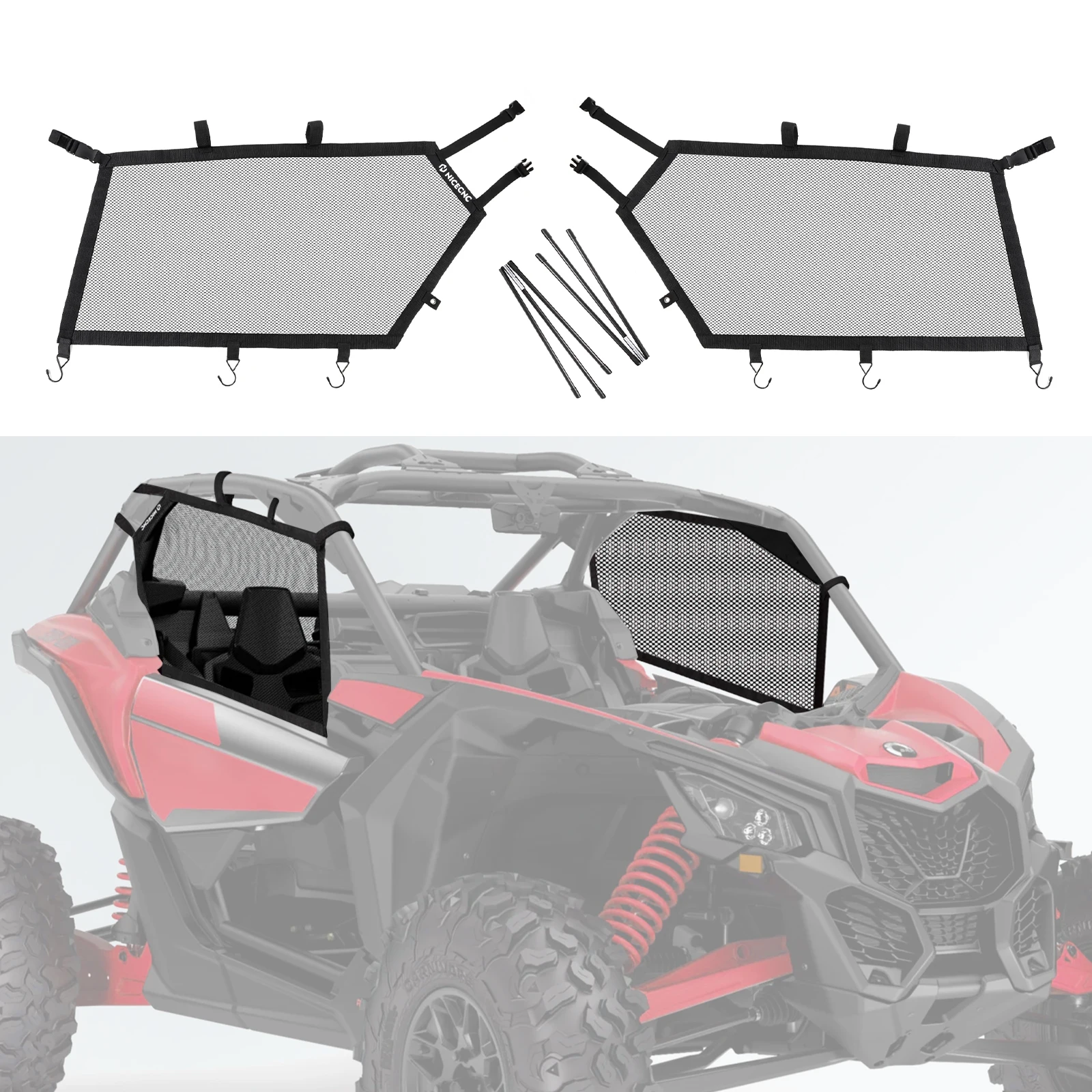 

2 Pcs UTV X3 Window Net Protection Side Left & Right Nylon Mesh Window Nets for For Can-Am Maverick X3 Turbo DPS Max R/RR 4x4