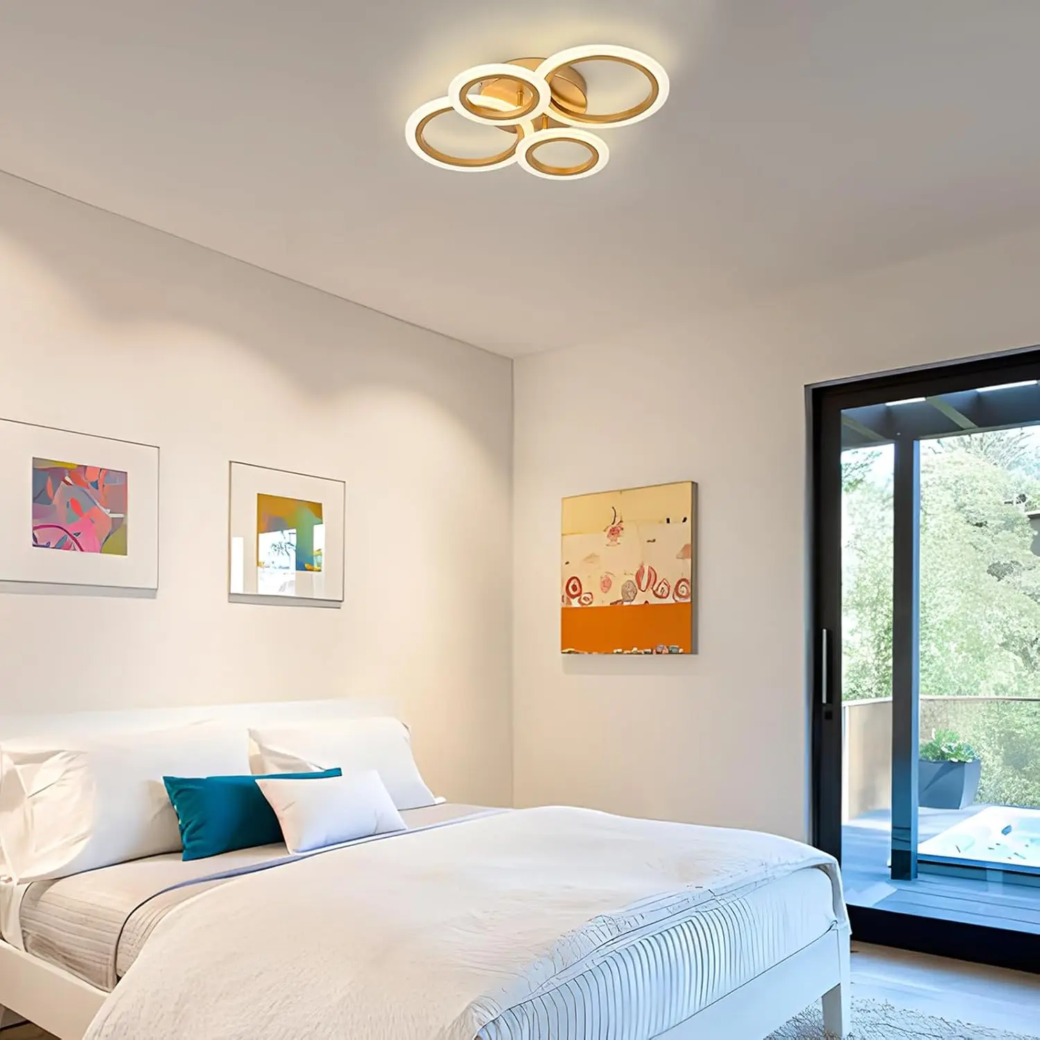 Vikaey Moderne Led Flush Mount Plafond Licht, 4 Ringen Goud Dicht Bij Plafond Licht, Verlichting Armatuur Plafondlamp Voor Keuken,