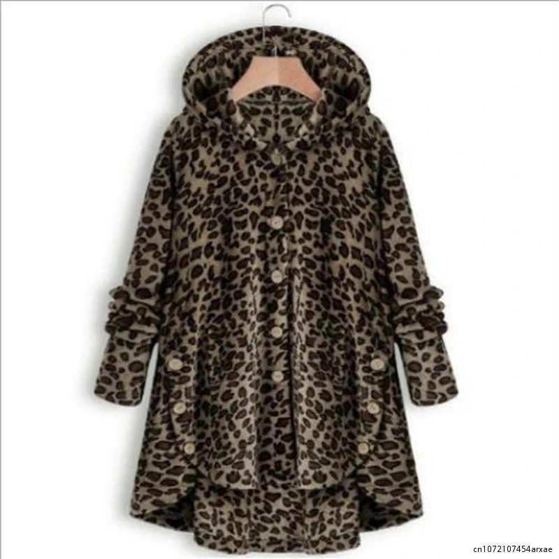 Cappotto invernale 2023 cappotto leopardato con bottoni da donna tasche per giacca a maniche lunghe cappotti femminili donna panno caldo esterno