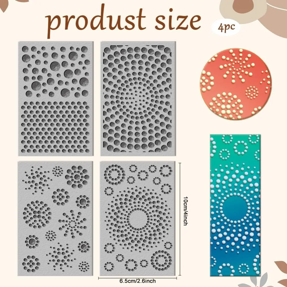 4Pcs Polka Dot Graphics Polymer Clay Texture Sheet Retro Pattern Rubber Clay Texture Mat for Polymer Clay Making Earrings