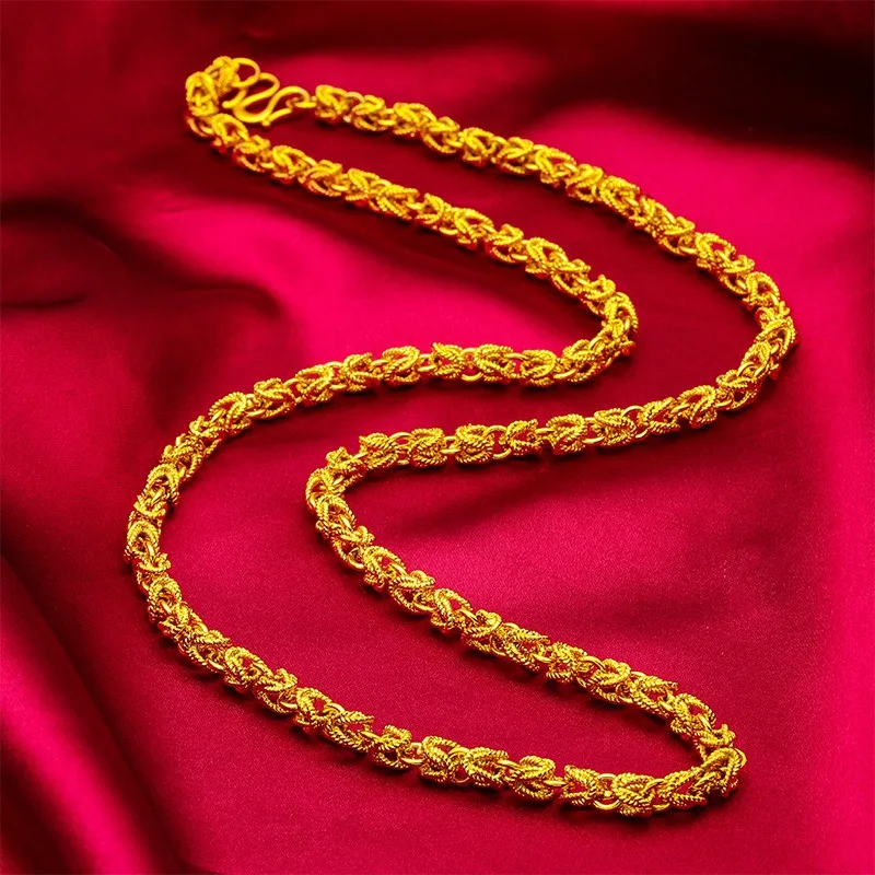 

24K real gold hollowed out men's necklace with M buttons, men's boutique 9999 cylindrical necklace, light pearl gold jewelry