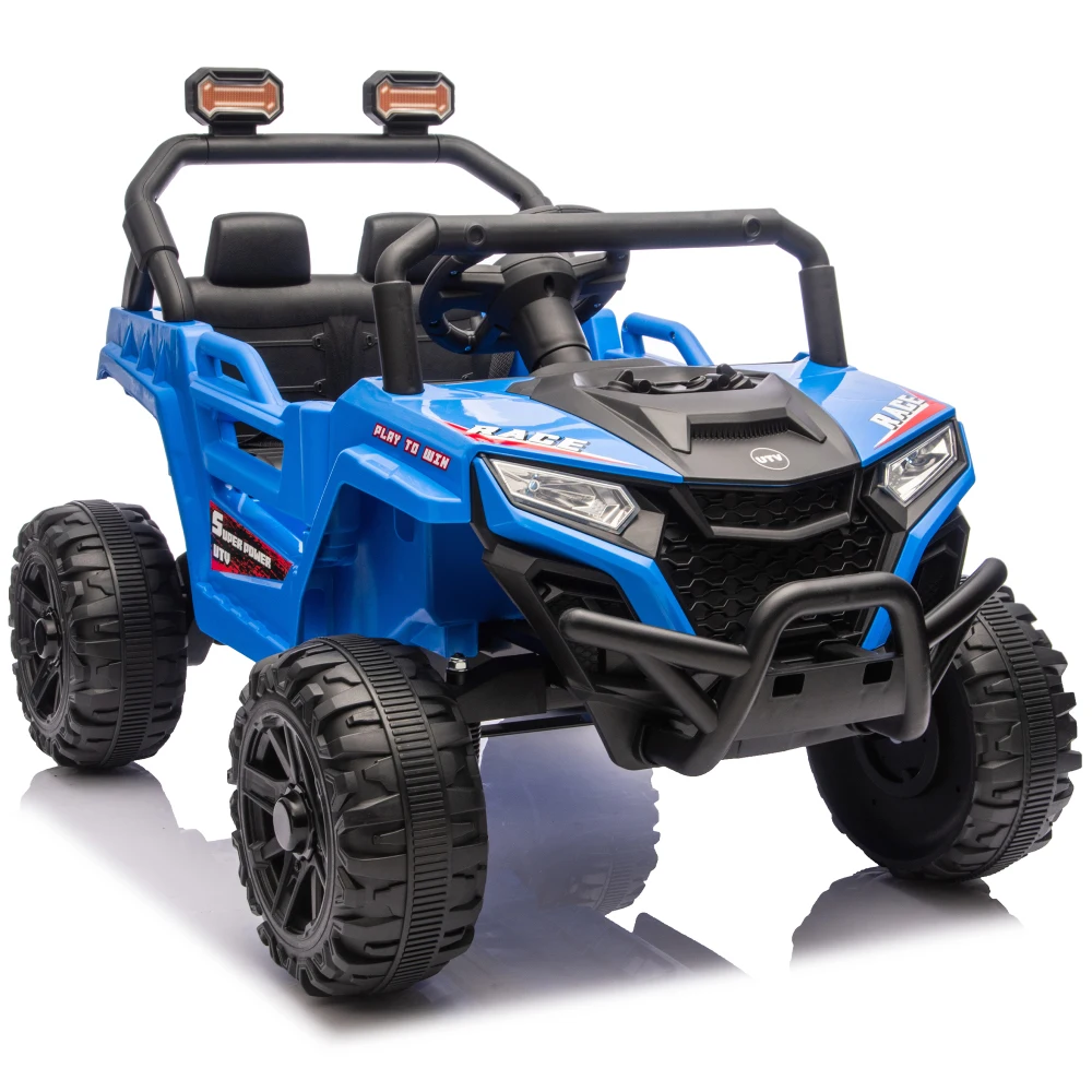 2WD niños viajan en UTV barra anticolisión chasis alto ruedas antideslizantes suspensión de 4 ruedas 12V paseo en juguetes para niños mayores de 3 años