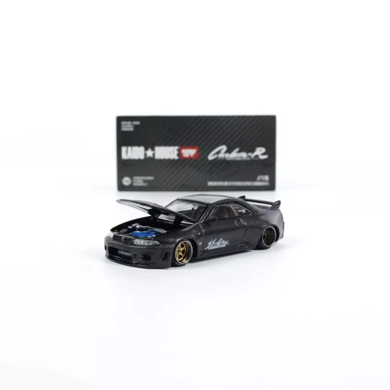 1:64 Nissan GT-R R33 open-cover alloy simulation model, children's collection of decorative toys, holiday gifts for children.