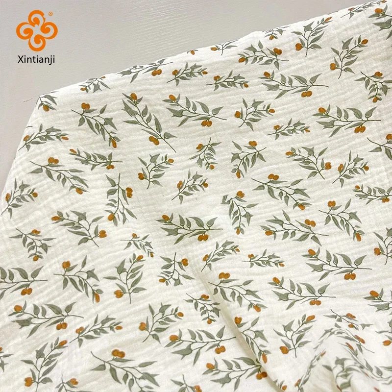 135x50cm Cotton Gauze Double-Layer Fabric Soft Small Bellflower Pattern Making Quilting Children Clothes DIY Sewing