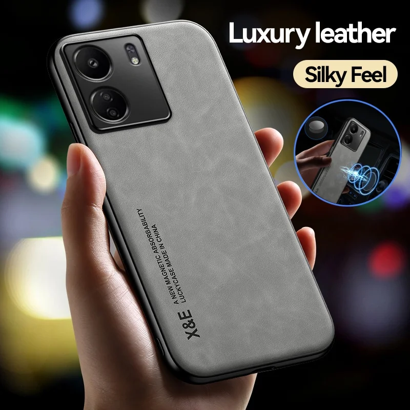 PocoC65 Case Leather Car Magnetic Holder Phone Cases For Xiaomi Poco C65 Poko Little Pocco C65 C 65 65C Soft Silicone Back Cover