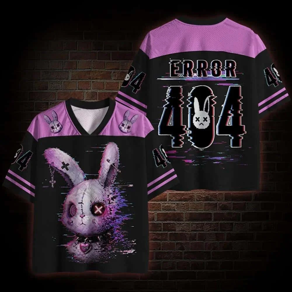 Error 404 Conejo Tecnológico 3D Camiseta de Manga Curta Unissex, Gola V, para Esportes, Verão, Lazer, Secagem Rápida, Estilo Y2K