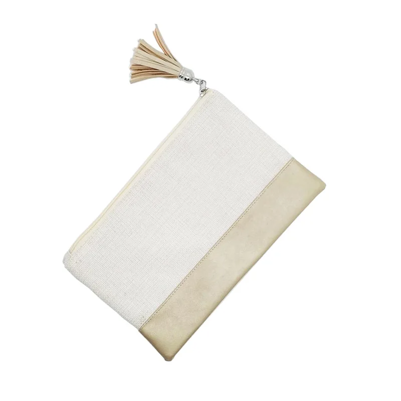 Thermal Sublimation Blank Linen Storage Bag With Zipper Heat Transfer Coin Bag Small Cosmetic Bag With Fringe