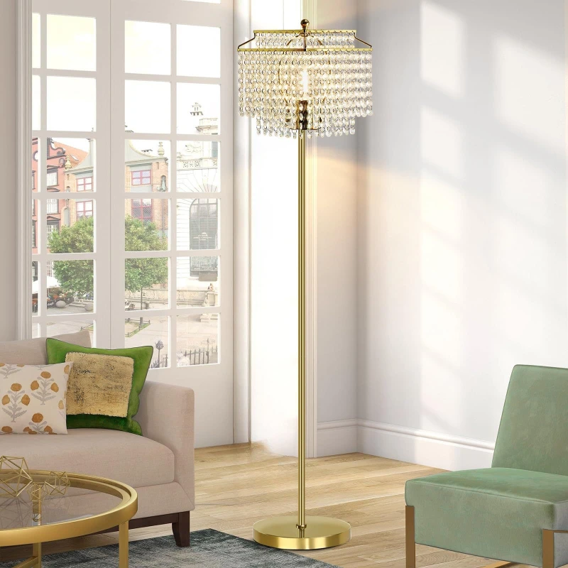 American Style Personalized Crystal Floor Lamp Living Room Study Bedside Children's Room Warm Color Simple Decorative Lighting