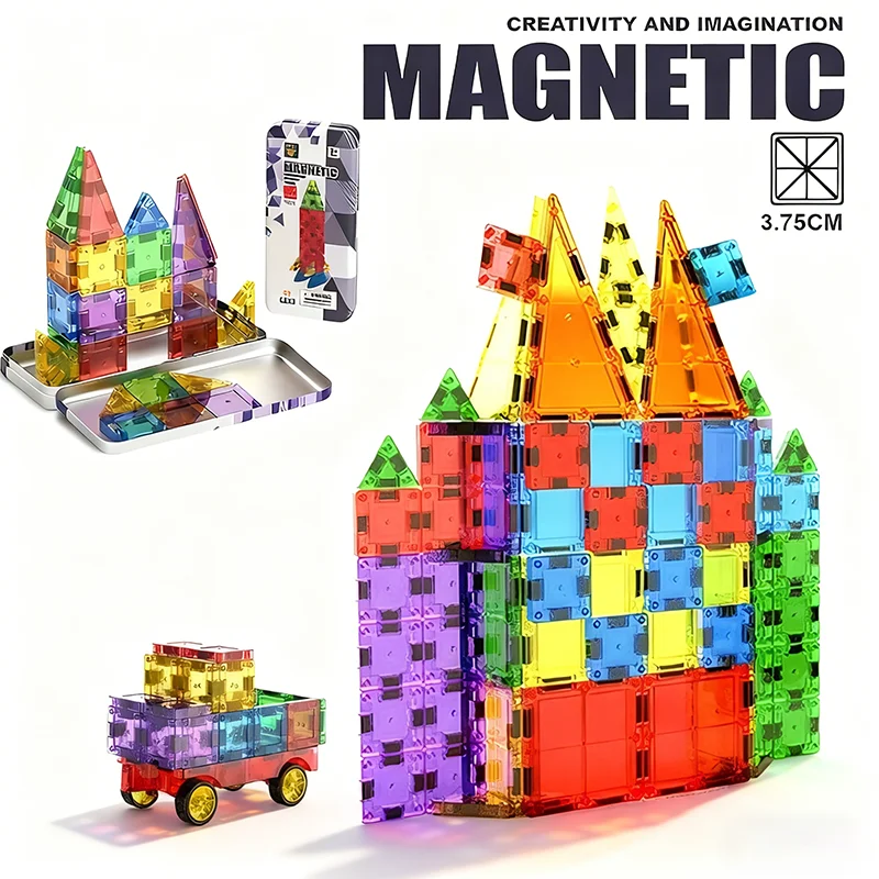 Varios bloques de construcción magnéticos de 3,75 CM, juguetes sensoriales con caja de Metal, bloques de construcción magnéticos portátiles, regalo para chico