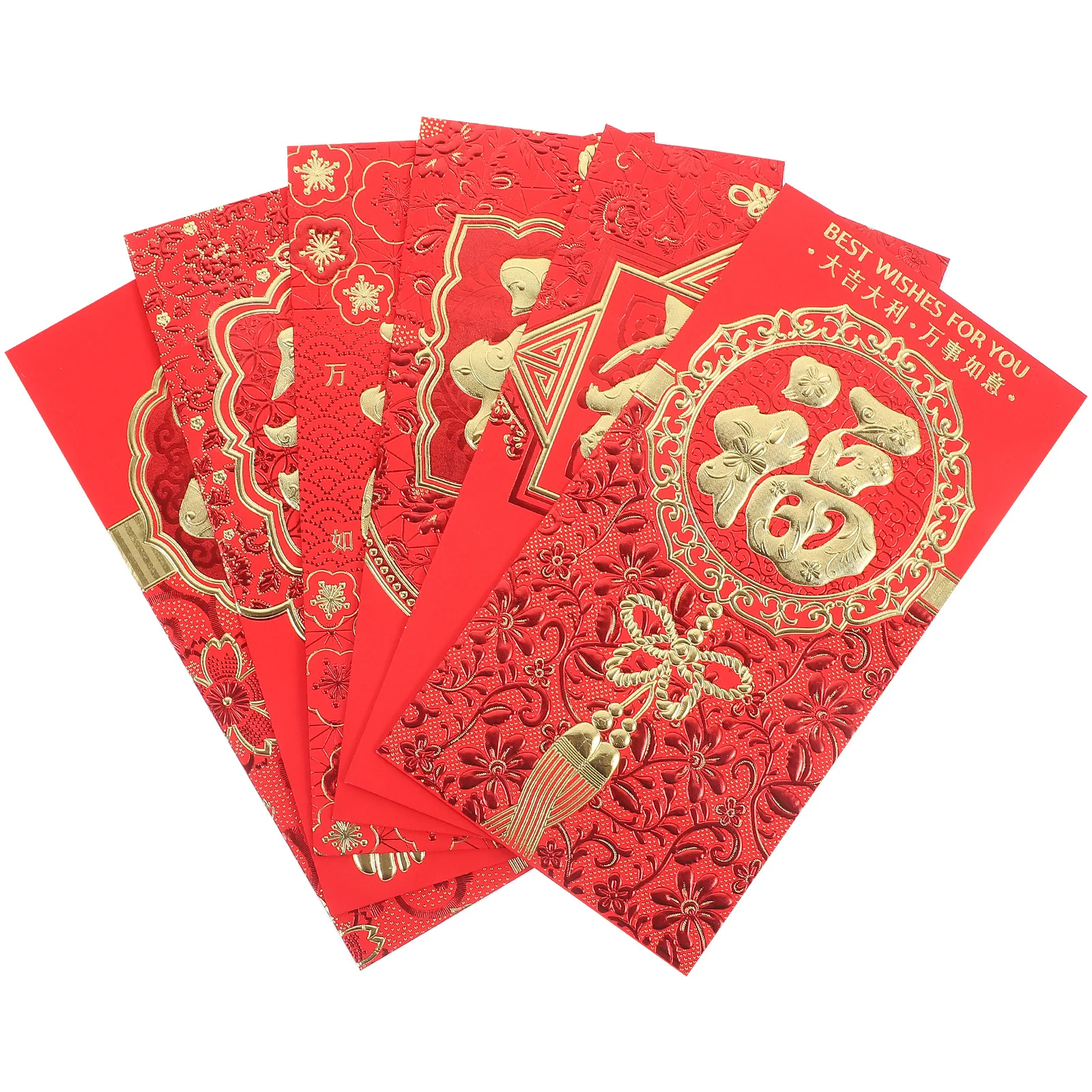 6 قطعة 2024 السنة القمرية الجديدة المغلفات الحمراء النمط الصيني الحزم الحمراء للنقود فو شخصية المال جيب عطلة ملحقات الحفلات #3