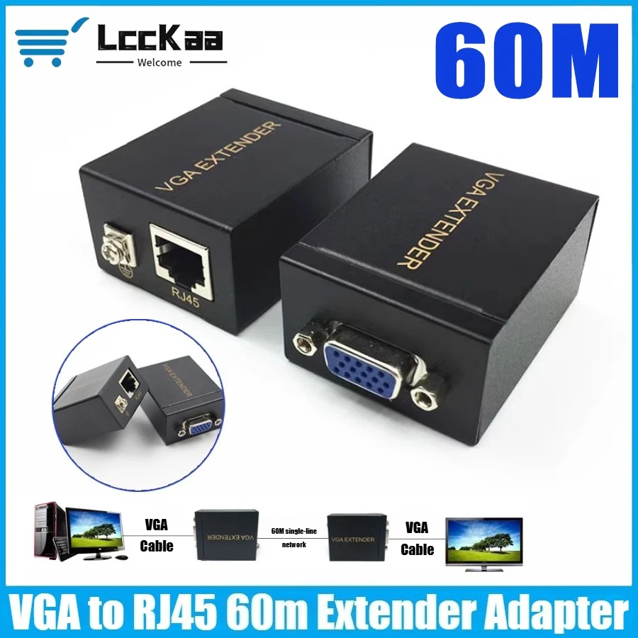 

1Pair VGA To RJ45 60M Extender Repeater Adapter Splitter Converter Cat5e/6 Lan Ethernet 1080P Transmitter Receiver for PC Laptop