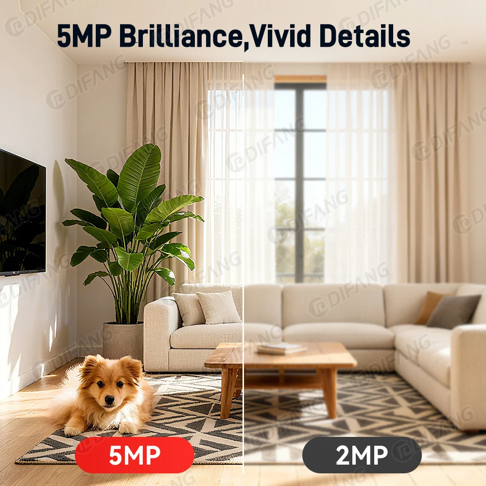 DIFANG 5MP واي فاي كاميرا للحيوانات الأليفة بنقرة واحدة مكالمة فيديو 2K كاميرا أمنية داخلية للرؤية الليلية الطفل/الكلب/الحيوانات الأليفة مراقبة واي فاي داخلية