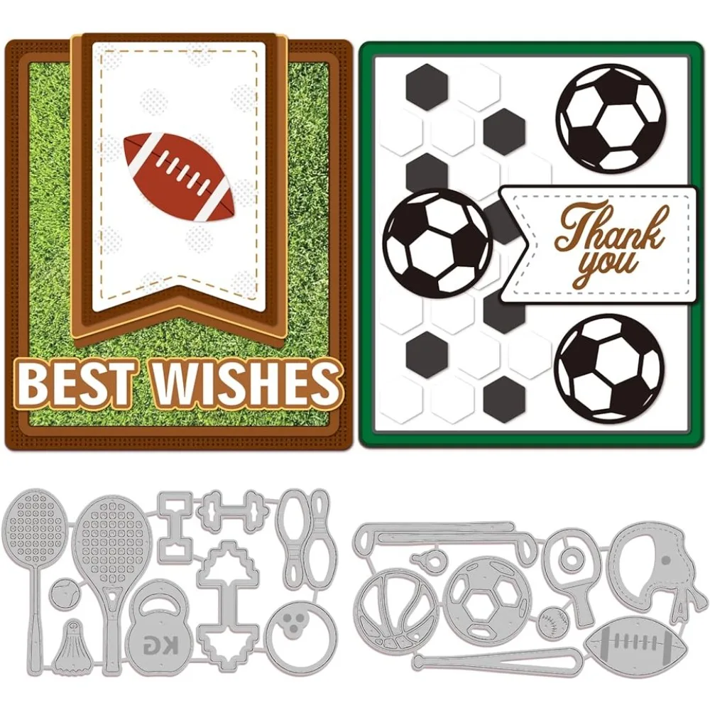 Sports Theme Cutting Dies Badminton Soccer Embossing Stencil Template Rugby Carbon Steel Die Cutting Template Metal Die Cuts