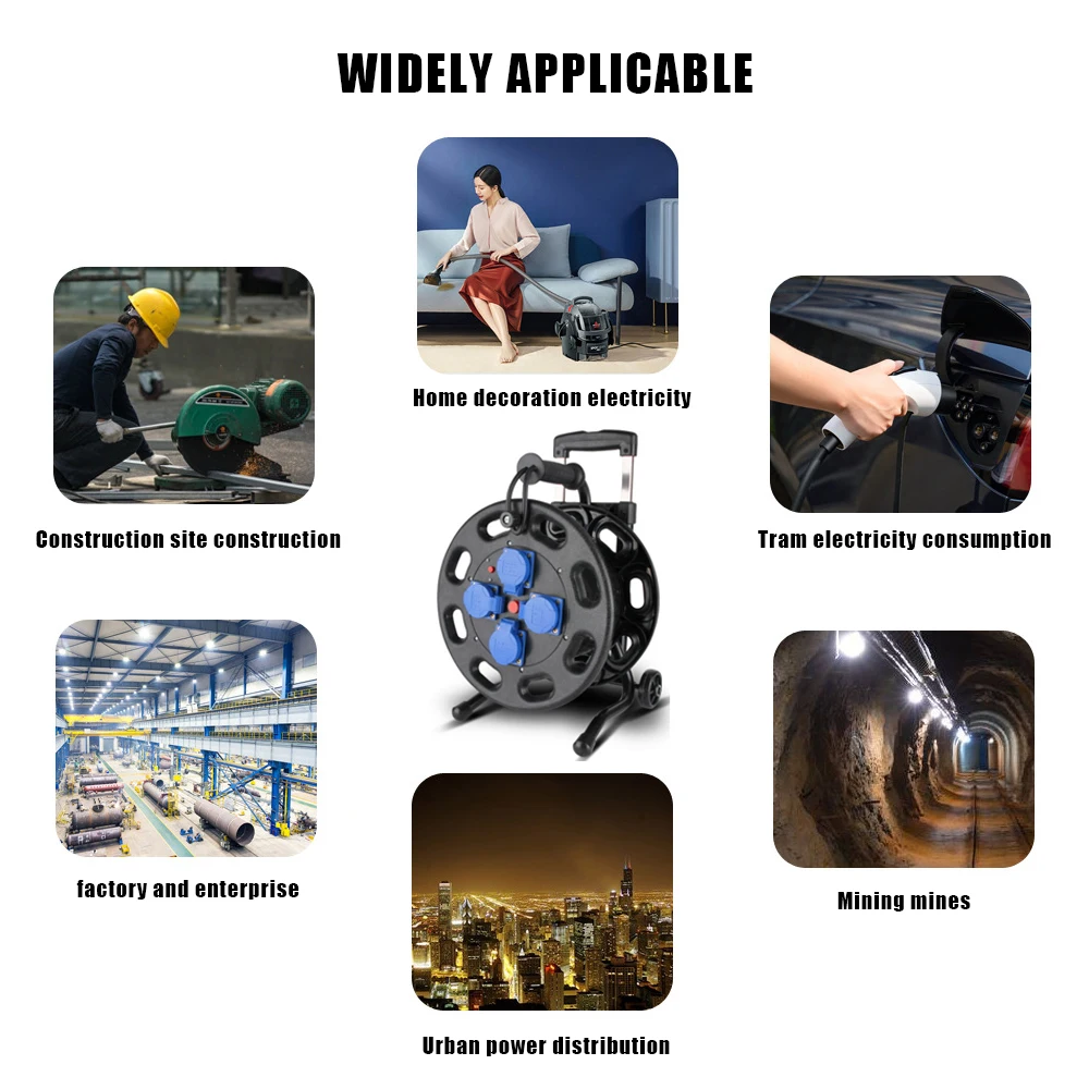 C-E Leakage Protection 4 Way EU Sockets Plug Cord IP44 Extension Cable Reel 100m 50m 40m 25m for Industrial & Outdoor-HDF