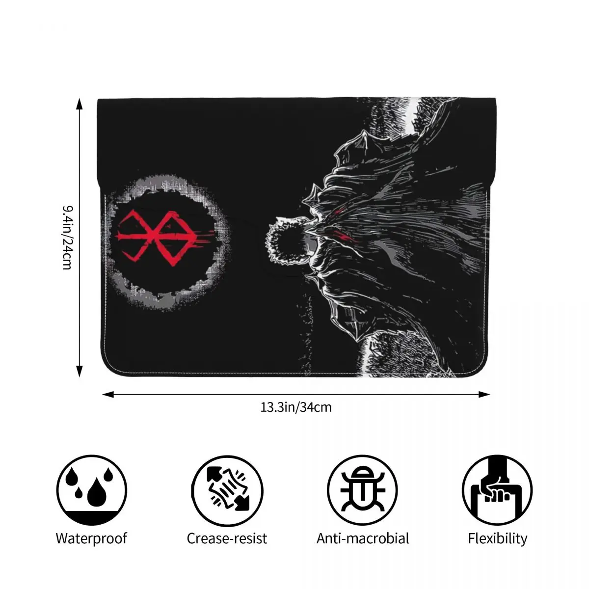 Guts Sword In Berserk Anime PU Leather Horizontal Laptop Sleeve Shockproof Soft Lining Notebook Case 13 Inch