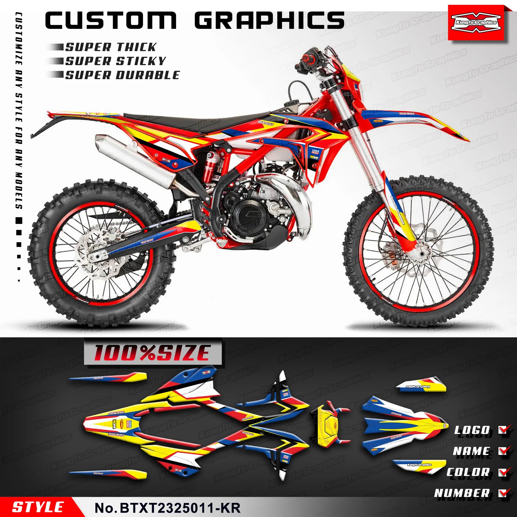 

KUNGFU GRAPHICS MX Stickers Adhesive Decals for Beta X-trainer 250 300 Xtrainer 23 2024 2025, Motocross Graphics,BTXT2325011-KR