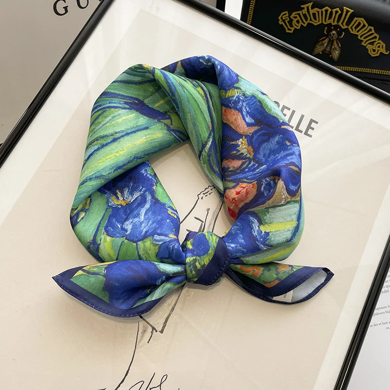 Silk Square Scarf Women Print Design Spring Neck Tie Shawl Wraps Female Hair Band Headkercheif Hijab Luxury Brand Bandana 2023