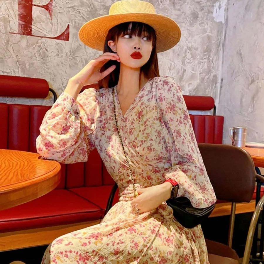 

【New style】Sexy European and American casual dress to show slimming New long dress New Korean style French chiffon hot mom temp