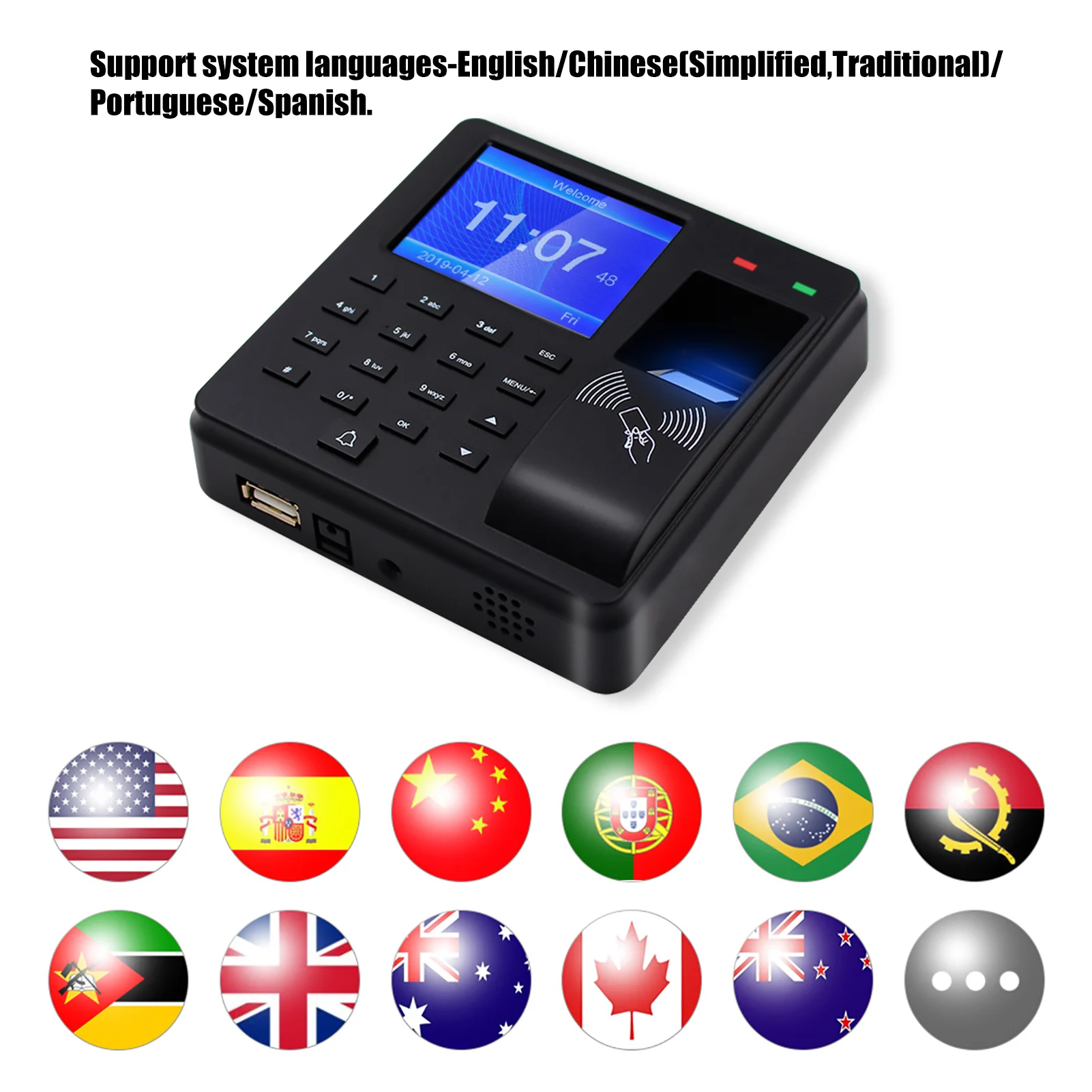 2.4 Inch Attendance Machine Fingerprint/Password/ID Card Recognition Time Clock  Employee Checking-in Recorder Multi-language