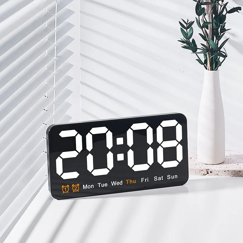 Voice Control Wall Clock Large LED Alarm Clock with Temperature Date Week DST Snooze Dual Alarm Desktop Clock Home Decoration