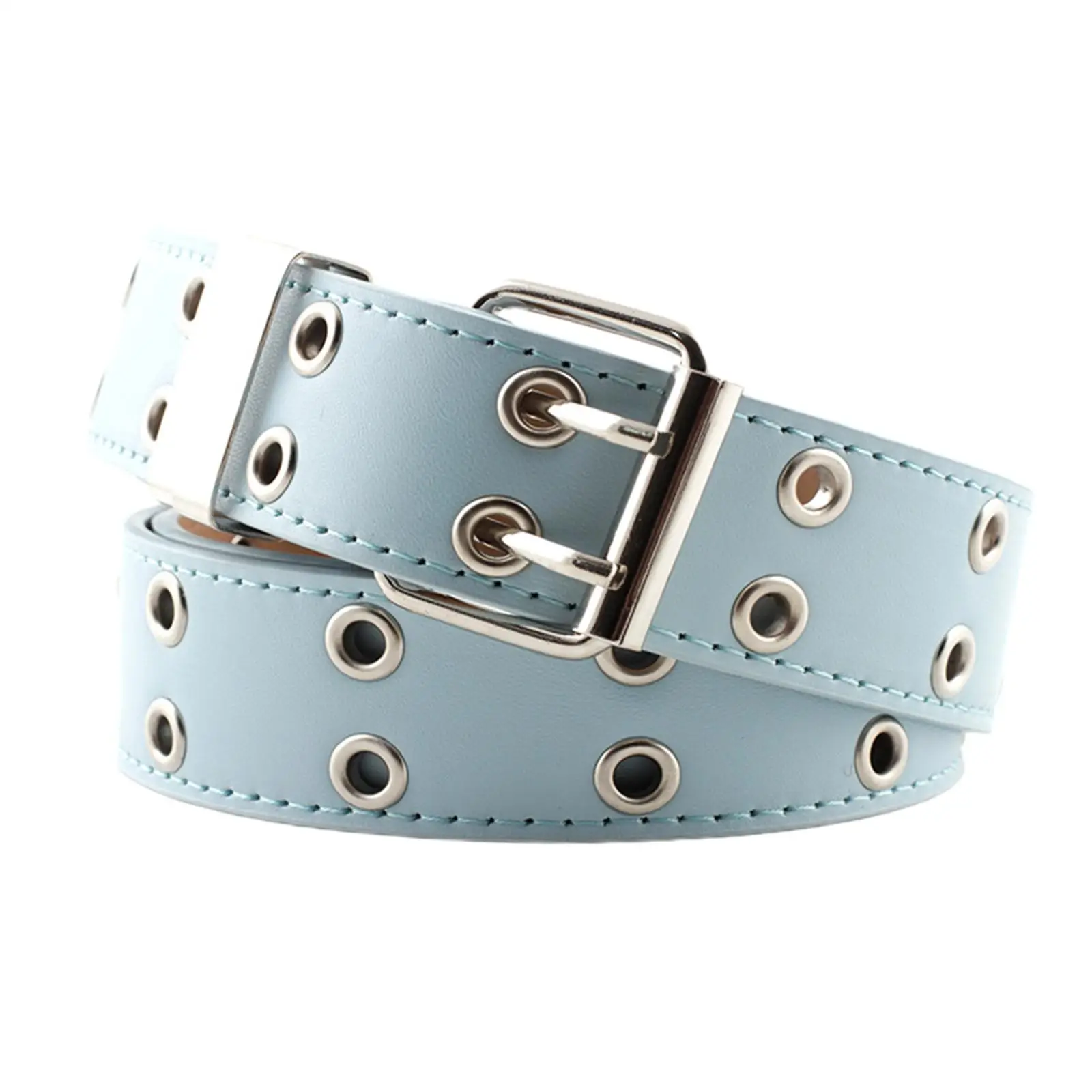 حزام أنيق مزدوج الحلقات للنساء من الجلد الصناعي - أزرق