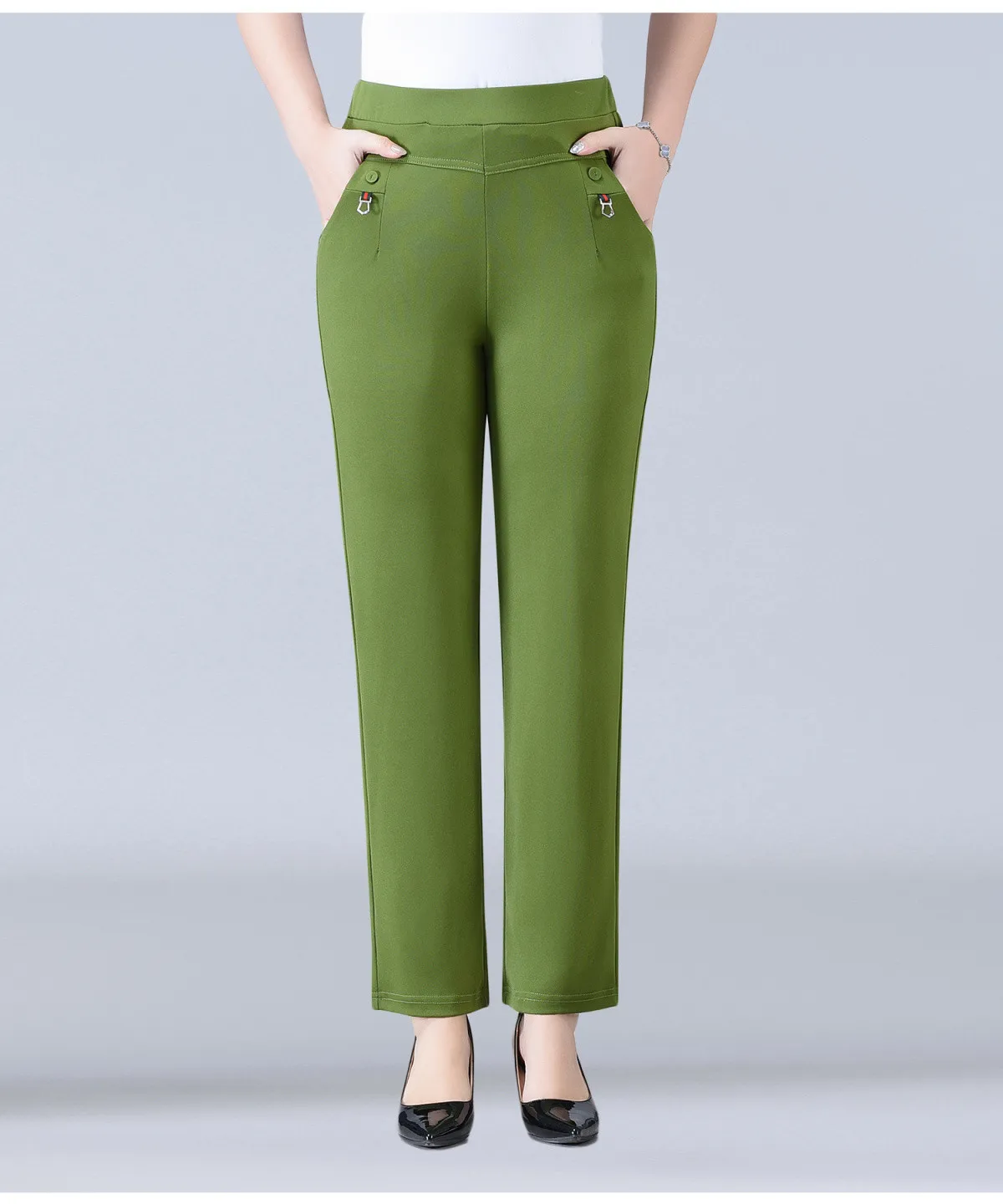 Candy Color Korean Stretch Pants Slim High Waist Straight Pants Women Trouser Patchwork Pocket Casual Thin Classic Pantalones