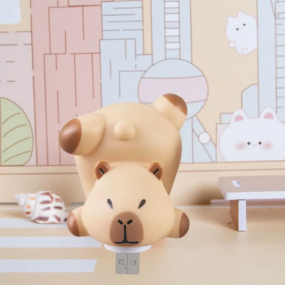 Lámpara de protección ocular Linda Capybara USB Luz nocturna de dibujos animados conveniente voz inteligente luz nocturna plástico marrón enchufe