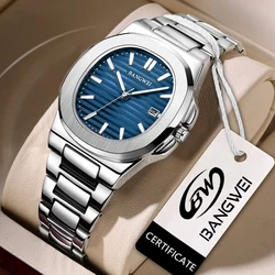 LIGE Brand BANGWEI Quartz Watches for Men Top Brand Luxury Fashion Stainless Steel Man Watch Date Casual Sport Wristwatch Clocks