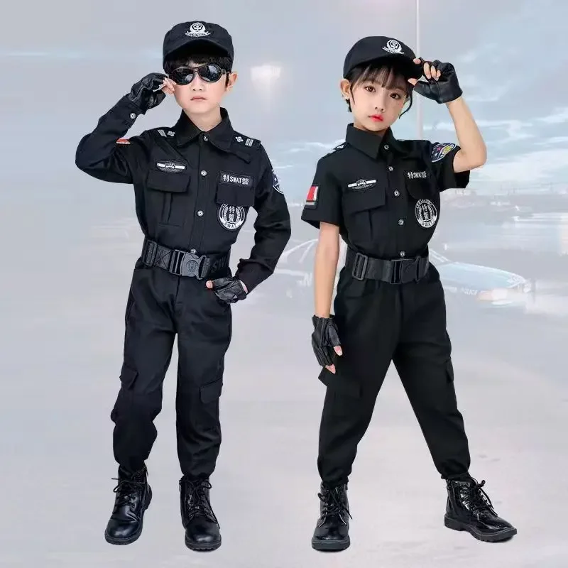 New Halloween Children Policeman Cosplay Costume Boys Girls Kid Police Uniform Army Policemen Clothing Sets Party Dress Up Gift view 6