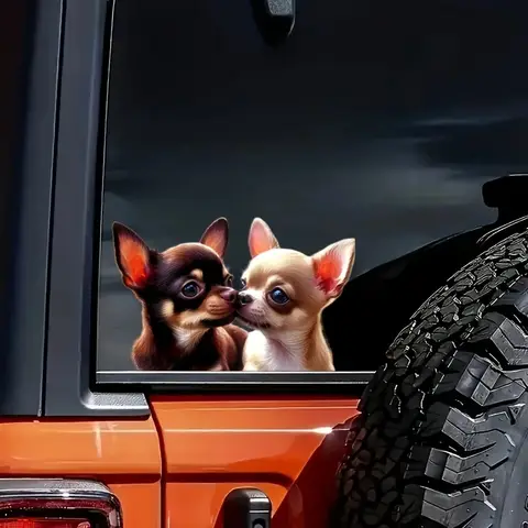 Two Loving Chihuahua Dogs Waterproof Adhesive Sticker for Cars, Trucks, Motorcycles, Laptops, Windows, Glass, Walls