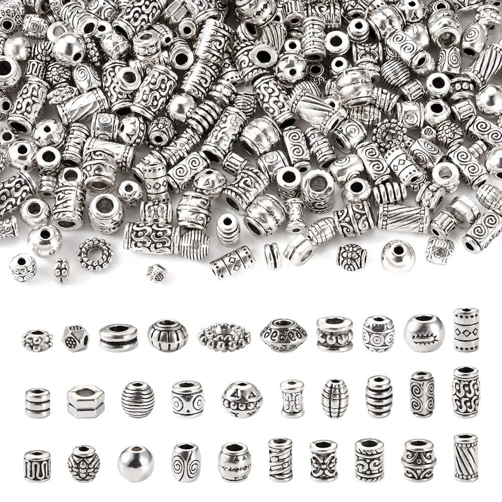 

300pcs Antique Silver Color Tibetan Style Alloy Beads Loose Spacer Charm Beads for Necklace Bracelet DIY Jewelry Making Supplies