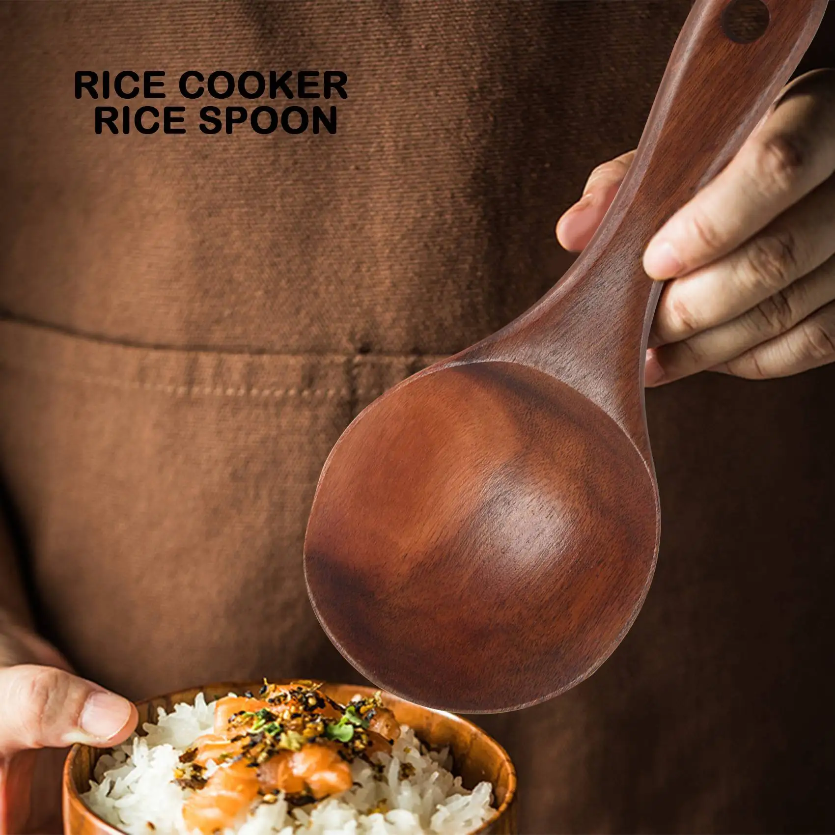 

-FQYL Teak Wood Spoon Natural Solid Wood Rice Spoon Wooden Rice Paddle Big Potato Serving Spoon Wooden Kitchen Utensils
