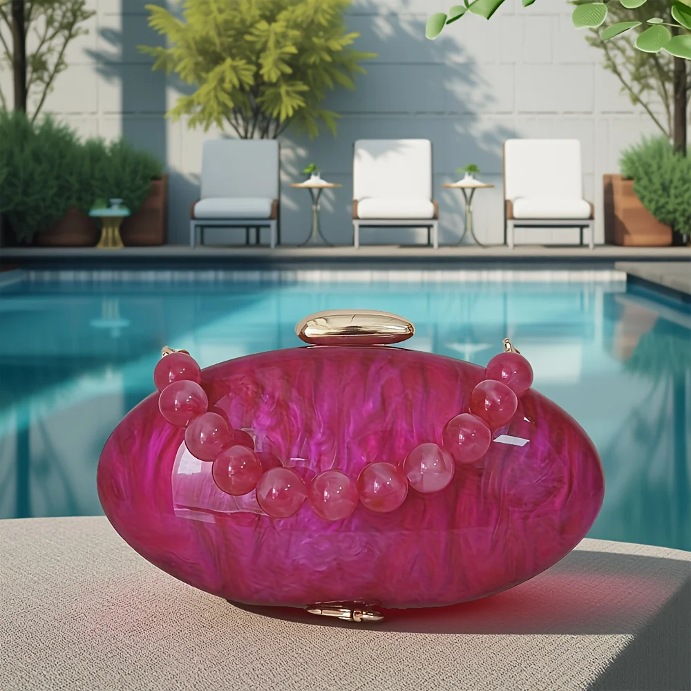 

Evening Bag Wedding Party Clutch Single Shoulder Purse Crossbody Bags Brand Pearl Rose Red Female Mini Beach Oval Women Handbag