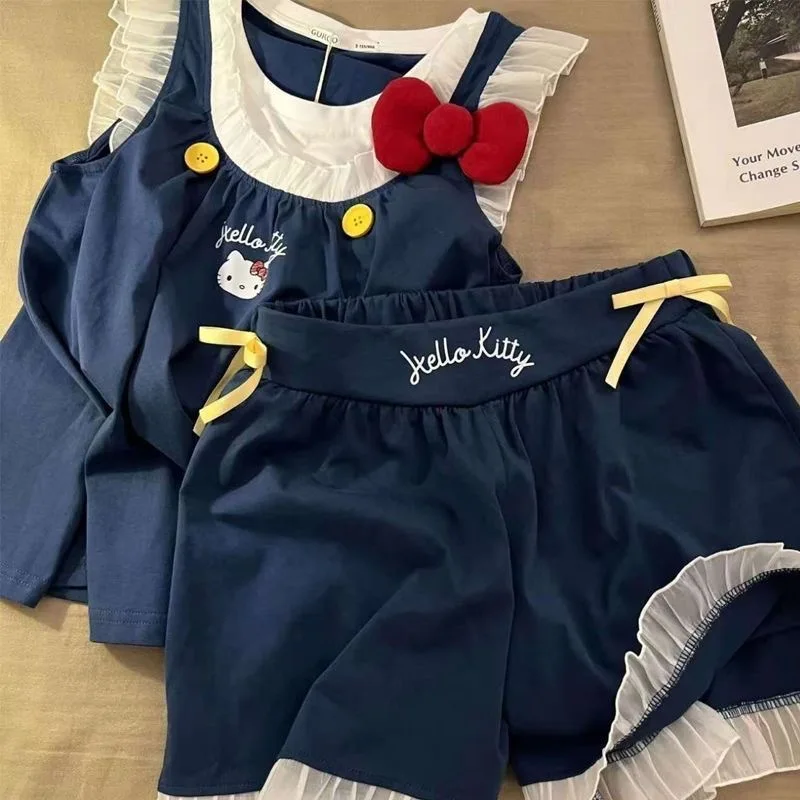 conjunto-de-pijamas-kawaii-para-mulheres-sanrio-2-pecas-hello-kitty-anime-novo-verao-roupas-de-casa-com-manga-curta-e-shorts-menina-doce-e-fofa