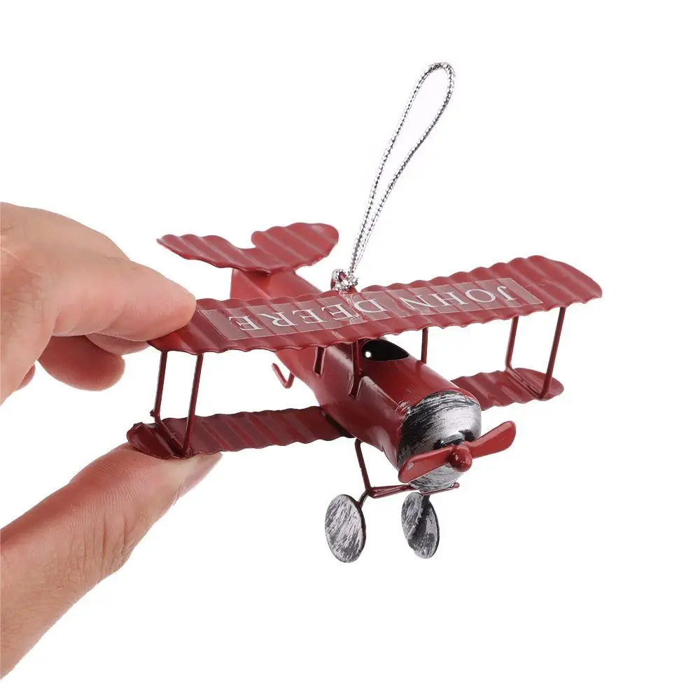 Can be Hung Aircraft Figurines Mini Nordic With Rope Metal Crafts Iron Art Biplane Model Children Room