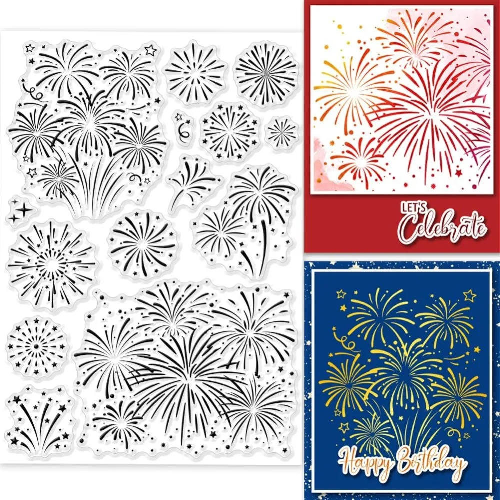 Fireworks Clear Stamps Fireworks Decorative Clear Stamps 5.83x8.27inch Silicone Stamps for Card Making and Photo Album Decor