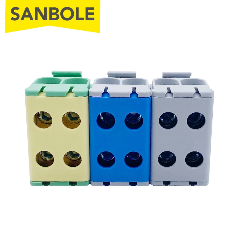 2pcs Terminal 50mm2 800V High Current JUT10-50/2 DIN Rail Mounted Aluminium Block Two Enter Two Come Electrical Connection Cable