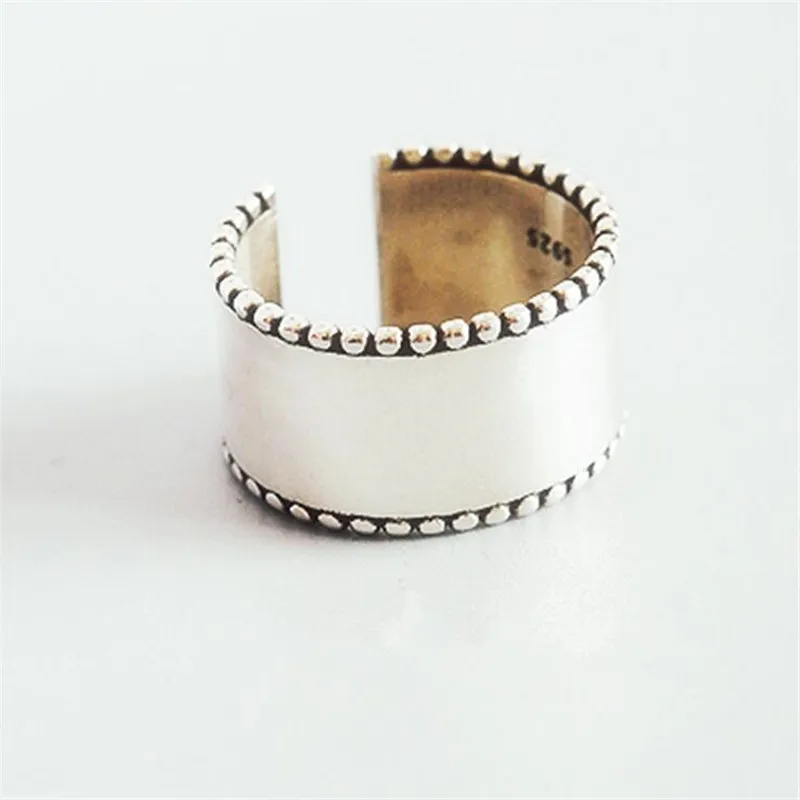 New Korean Style Worn Wide Glossy 925 Sterling Silver Jewelry Not Allergic Personality Lace Exquisite Opening Rings    R113