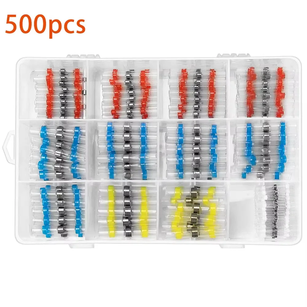 500pcs Solder Seal Wire Connectors Heat Shrink Tubing Butt Wire Connectors Butt Splices Insulated Electrical Wire Terminals Kit
